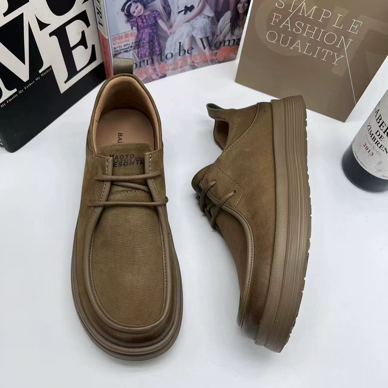 TF2002L 头层牛皮纯色系带欧美风耐磨工装鞋英伦风百搭休闲乐福鞋