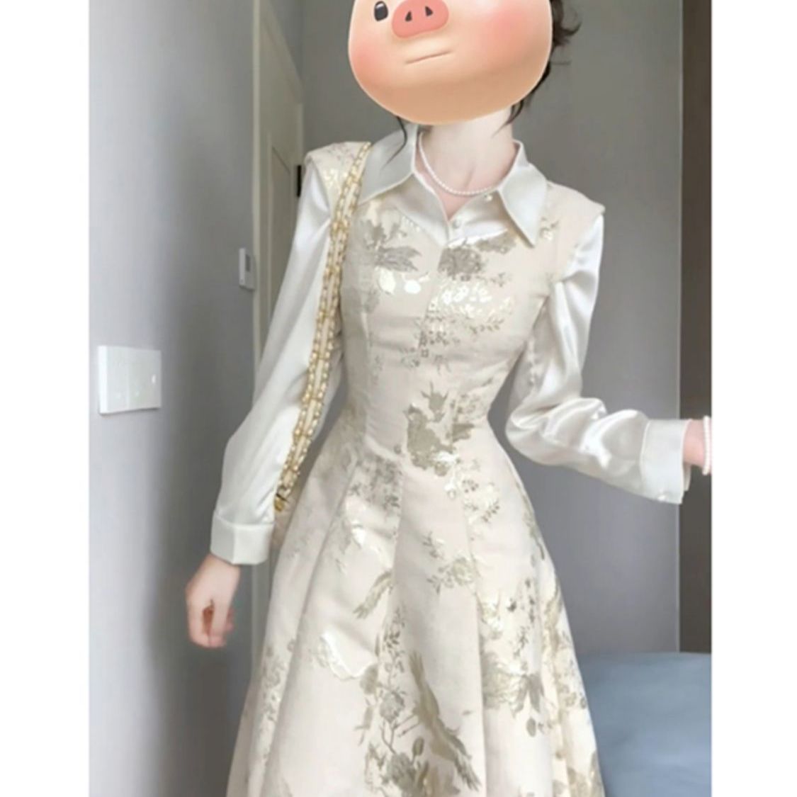法式复古优雅长裙气质温柔风连衣裙小众别致衬衫两件套装2025春季