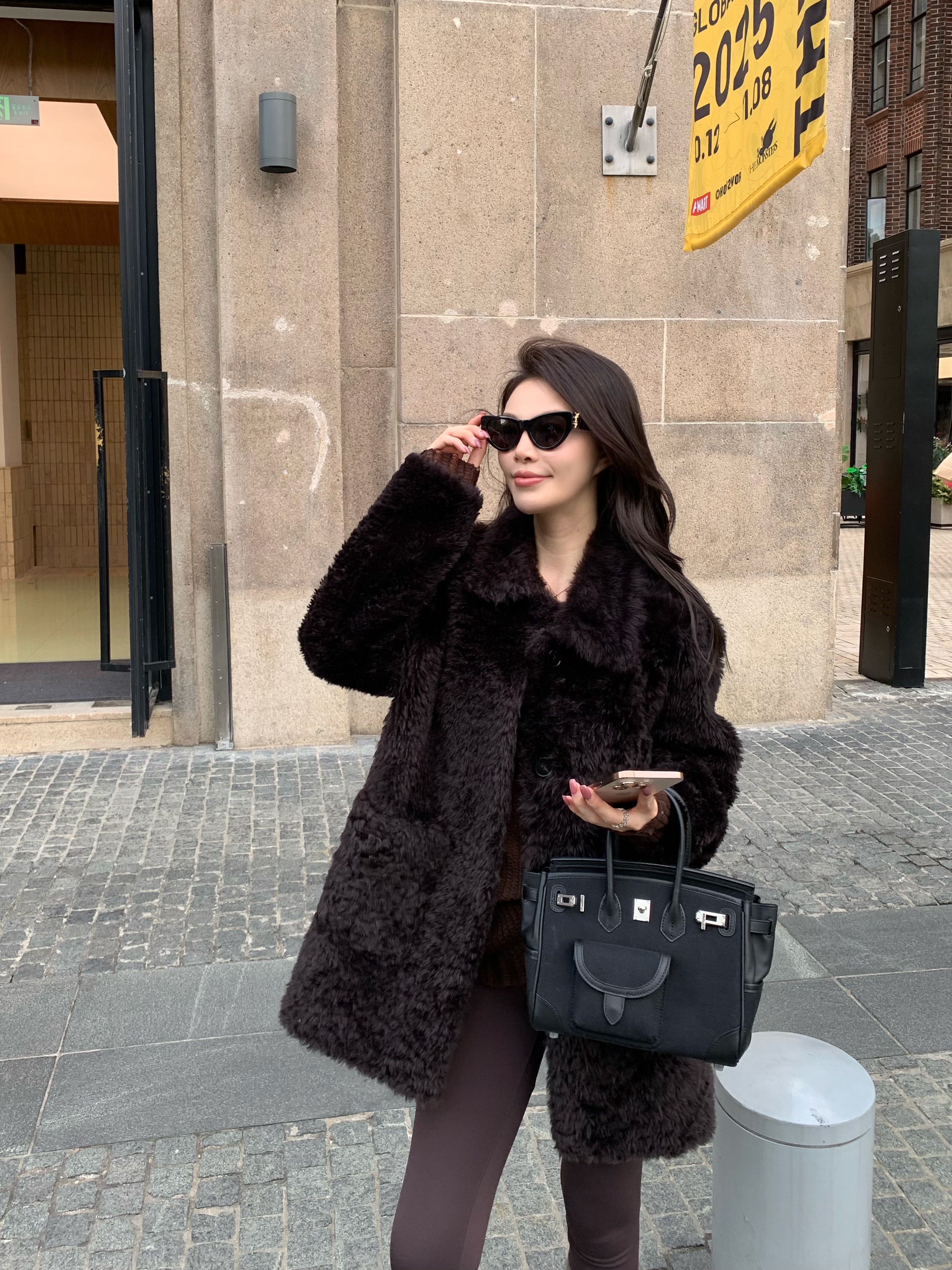 BIG WHITE REMADE“暮色紫光”进口鼎奢拉贡复古翻领皮草外套L88028