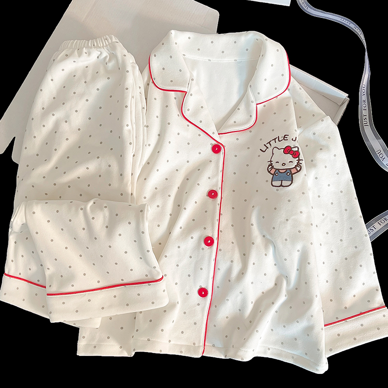 女童睡衣秋冬季德绒保暖家居服KT猫中大童长袖加厚可外穿家居服