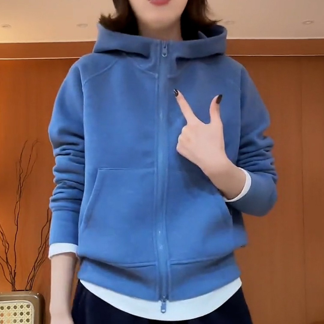 极简风纯色拉链款连帽卫衣女2025秋冬新款设计感休闲百搭开衫外套
