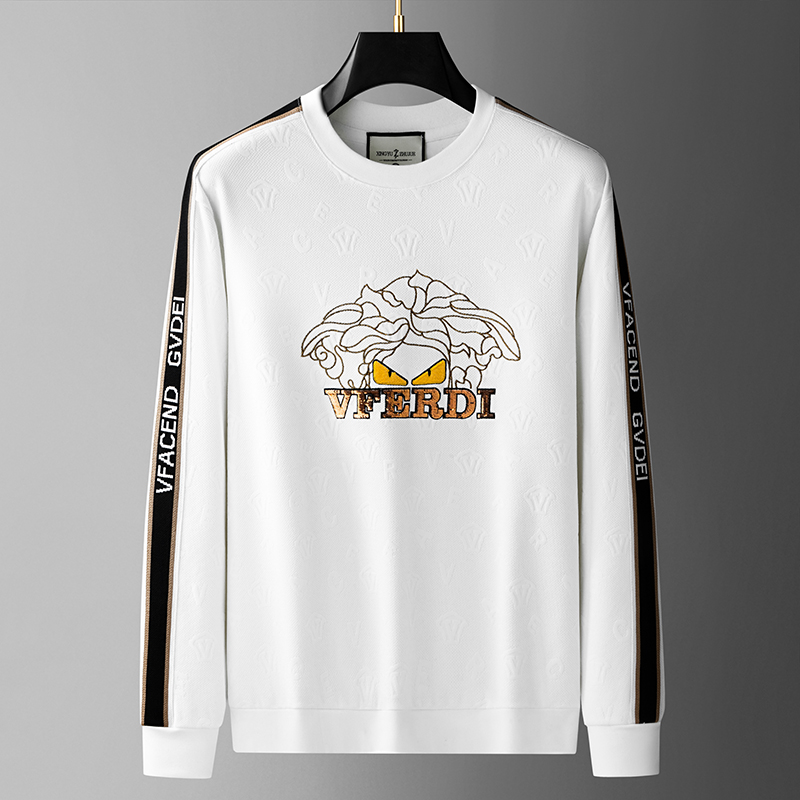 HAESONMENEAT哈逊梅奈条纹圆领卫衣男秋季新款韩版印花打底衫上衣