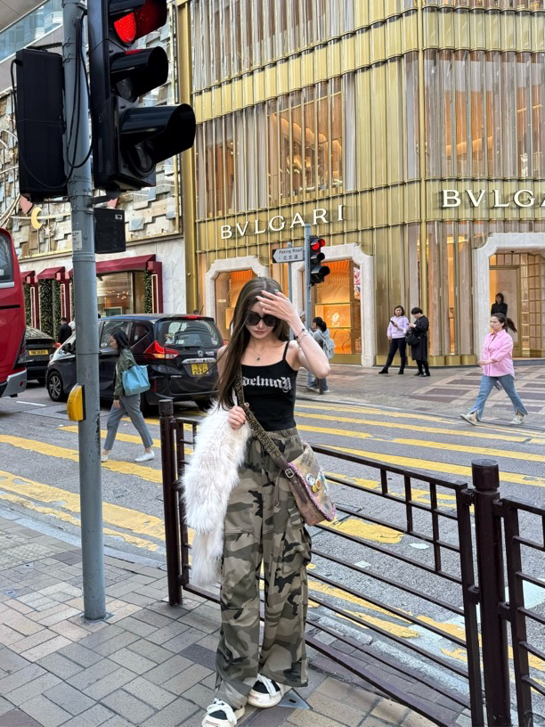 迷彩工装裤可束脚直筒休闲宽松百搭欧美辣妹高街运动裤