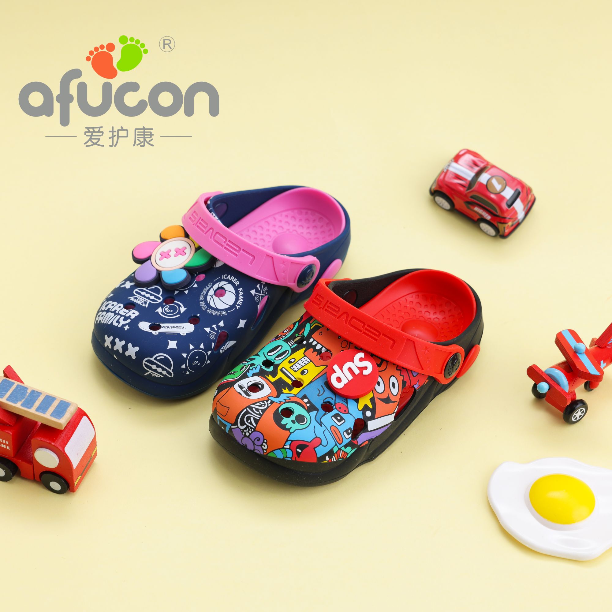 爱护康男女童拖硅胶童外穿洞洞鞋儿童节包头卡通厚底幼儿凉鞋软底
