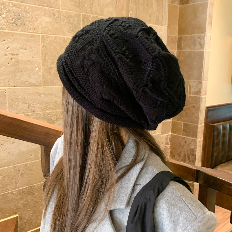 毛线帽子女款秋冬季2025新款大头围宽松堆堆帽手工卷边保暖针织帽