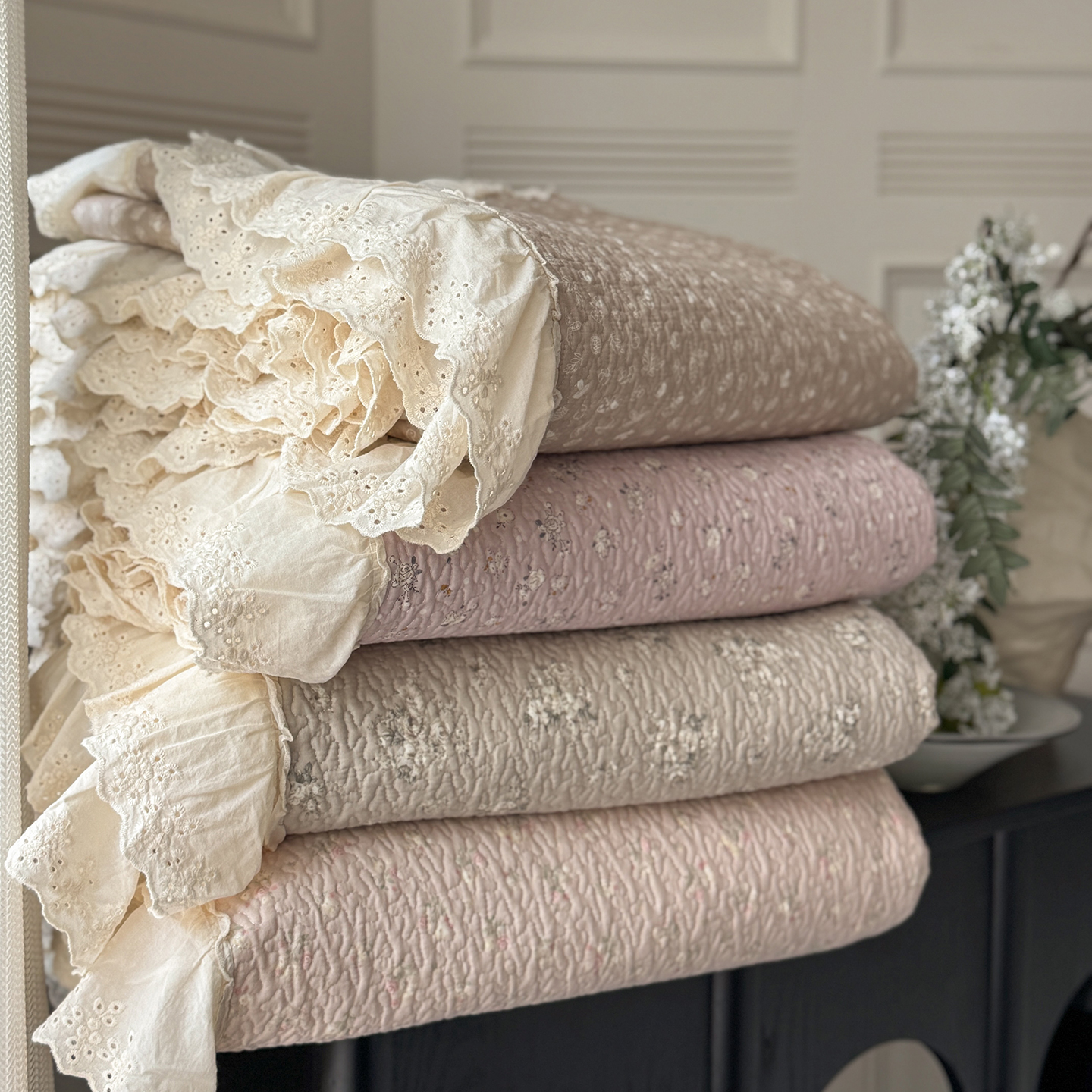 秋冬新品～全棉纯棉法式大花边多功能被床盖四季通用床单四件套