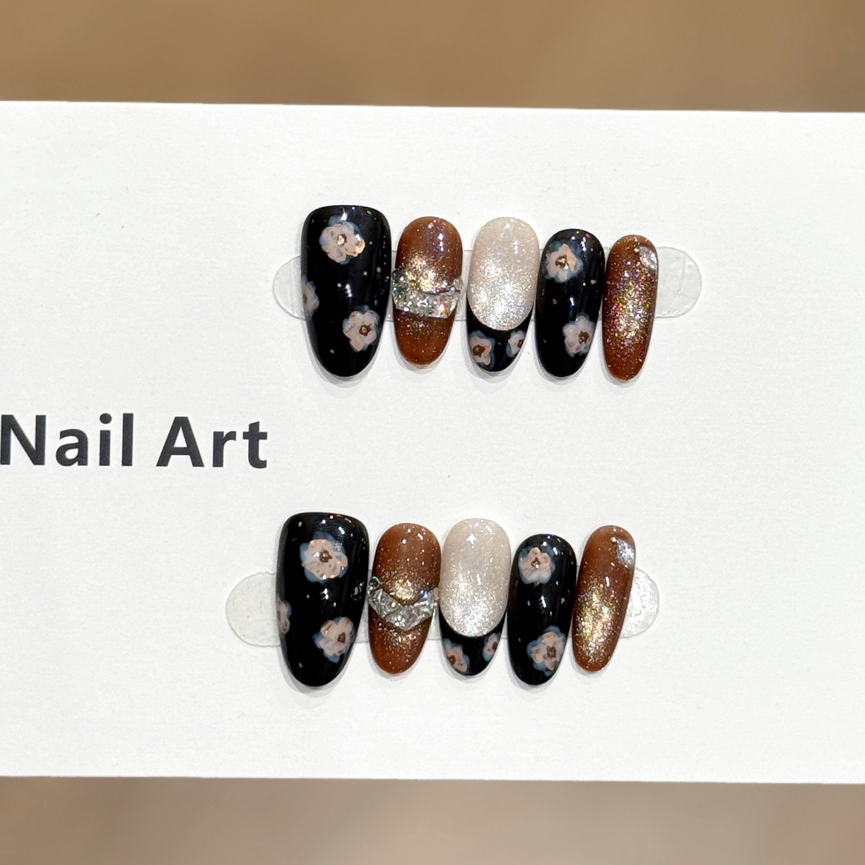 【轻奢鎏金】秋冬高贵气质复古花锆石黑金搭配气质显白穿戴甲