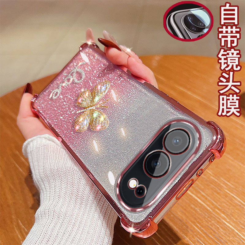 荣耀500手机壳MEY-AN00镜头全包软边高透镶钻蝴蝶气囊防摔套女款