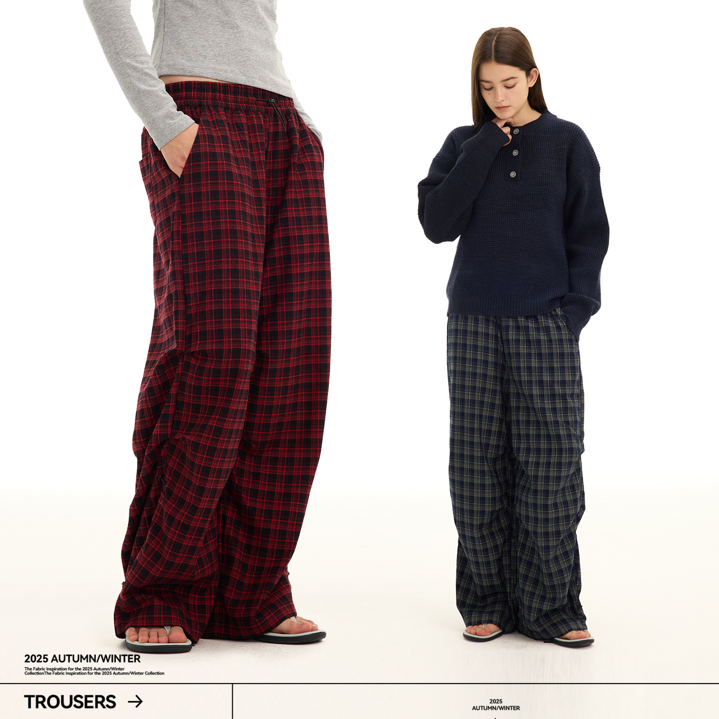 ChicSoso美式格子休闲裤复古格纹抽褶伞兵裤秋冬宽复古格纹伞兵裤