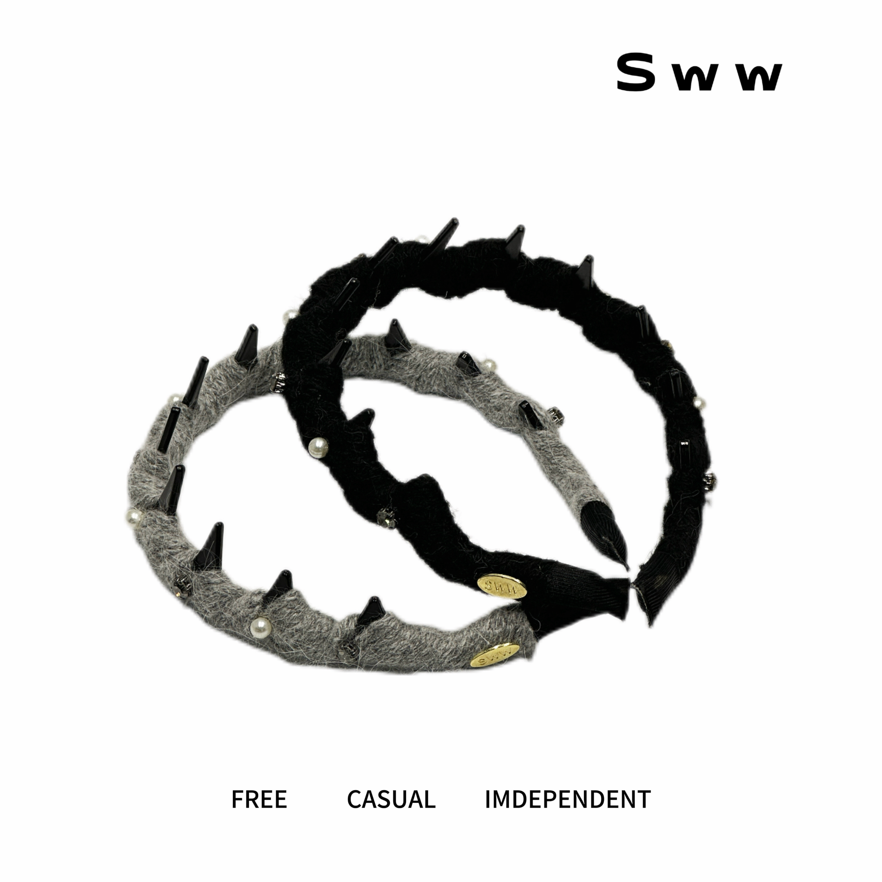 SWW秋冬新款针织手工钉珠手工工艺正反两戴高颅顶发箍