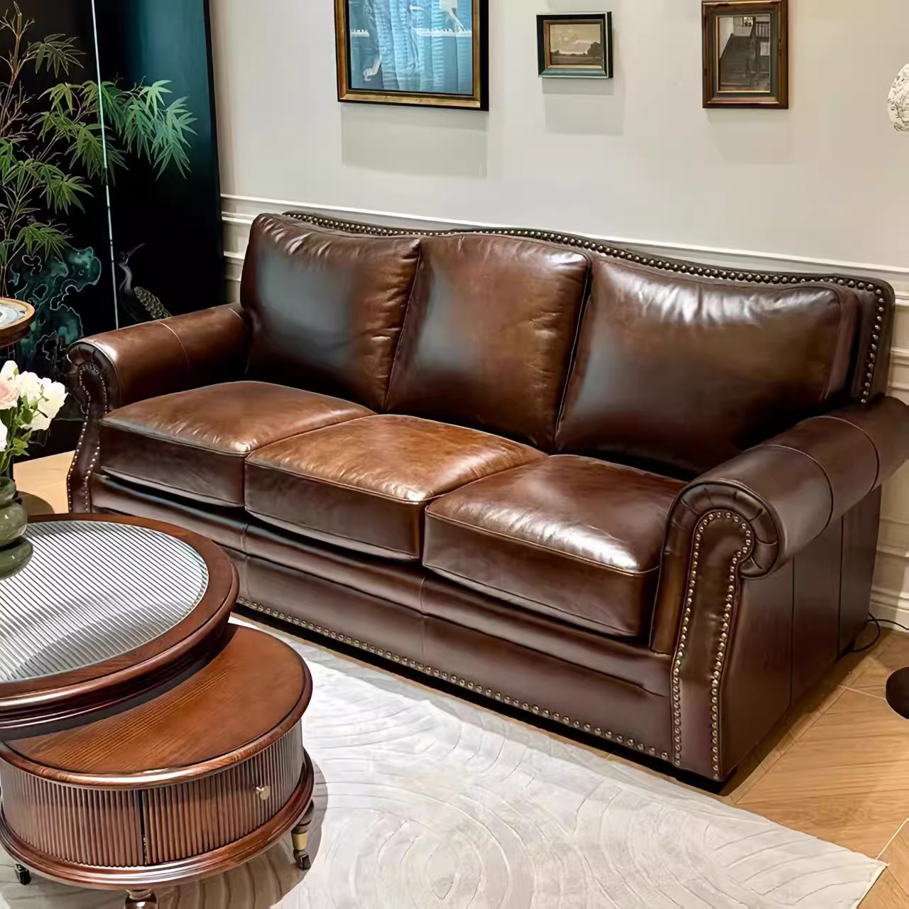 真皮沙发中古风直排美式大中小户型客厅沙发油蜡皮港风办公室家具