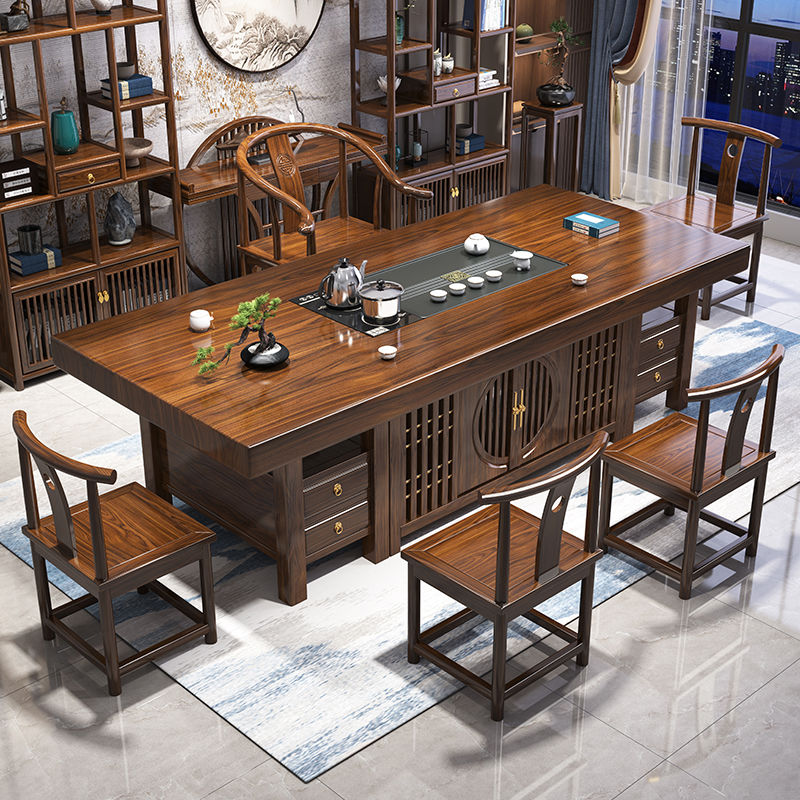 实木大板茶桌椅组合新中式办公室茶几禅意泡茶台茶桌一体一整套