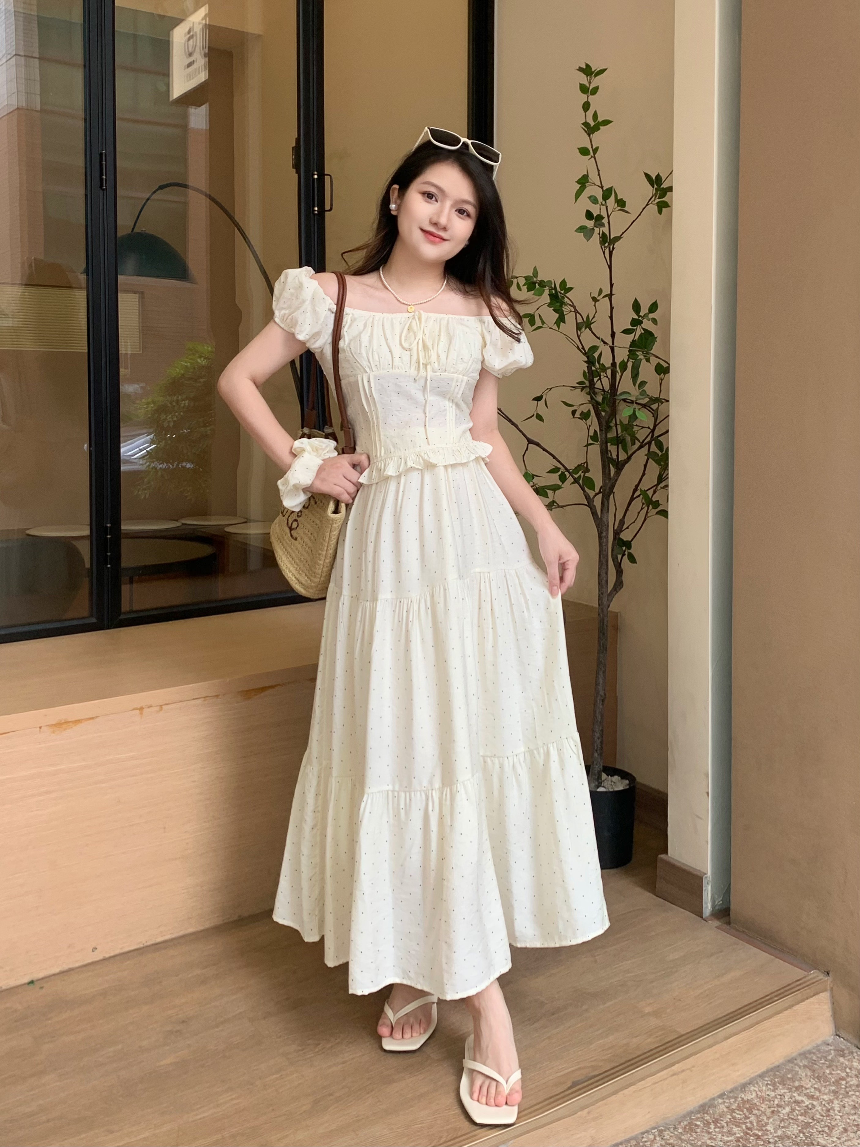 运费补贴小个子夏季新款甜美韩版复古法式浪漫波点裙收腰套装两件