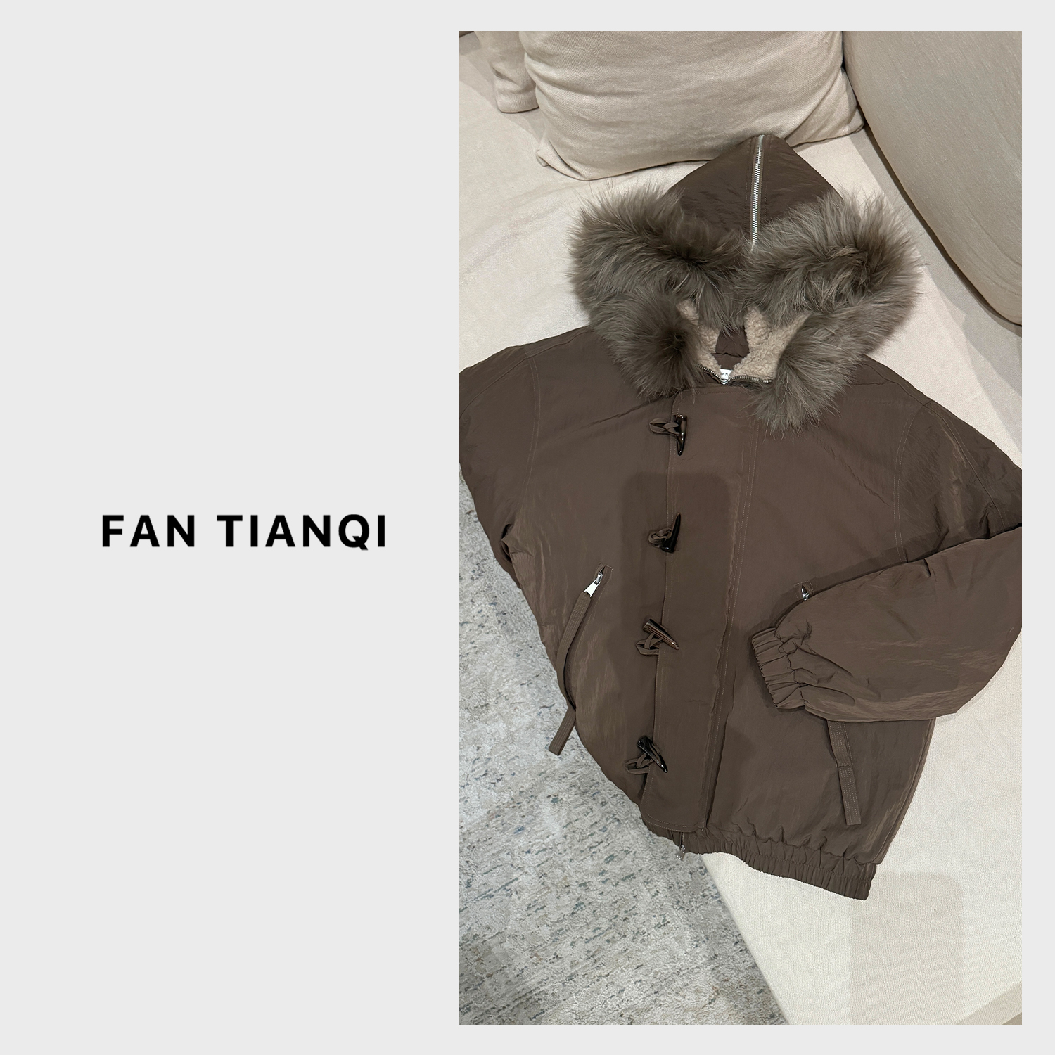 范天奇/FAN TIANQI【北欧暖冬】真毛领牛角扣面包棉服FJOT510057