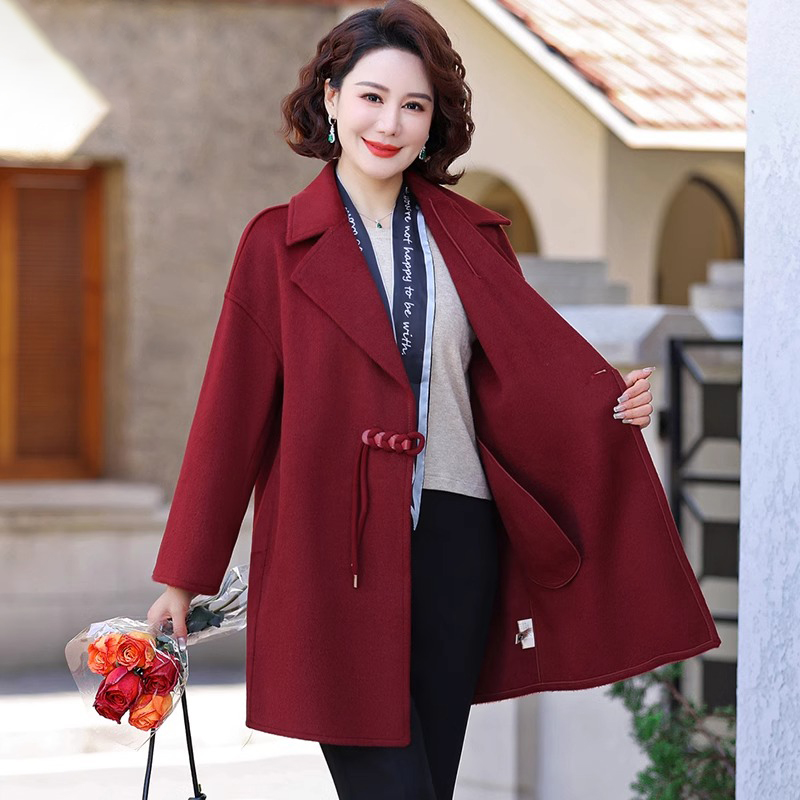 中老年妈妈春秋装双面毛呢外套女2025新款洋气中长款过年呢子大衣