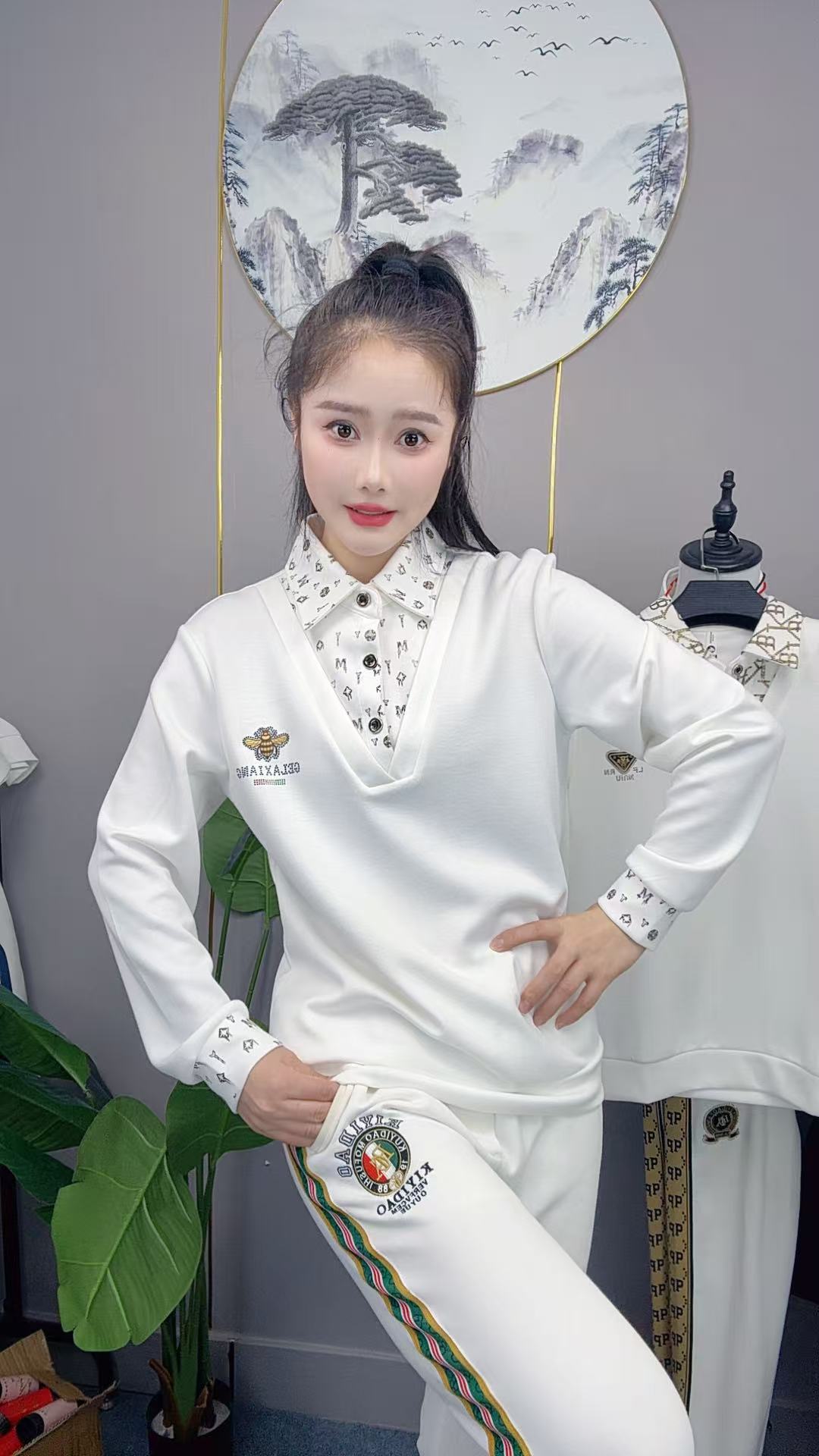 加绒加厚套装男士潮流假两件时尚欧版轻奢高档帅气秋冬新款两件套