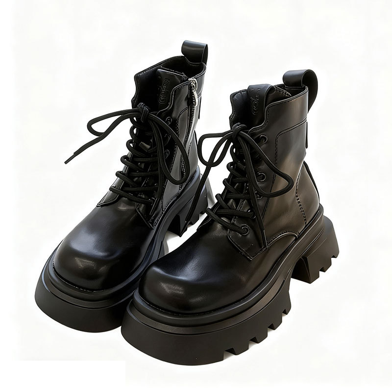 英伦风小个子增高短靴棕色复古百搭单靴女2025秋冬新款厚底马丁靴