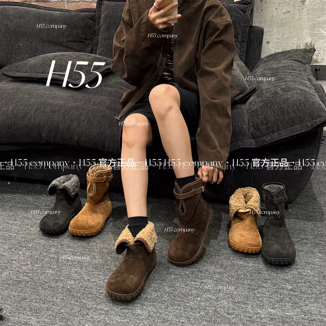 H55女鞋小熊日记25新款两穿冬季百搭保暖皮带扣雪地靴19-2942-RD
