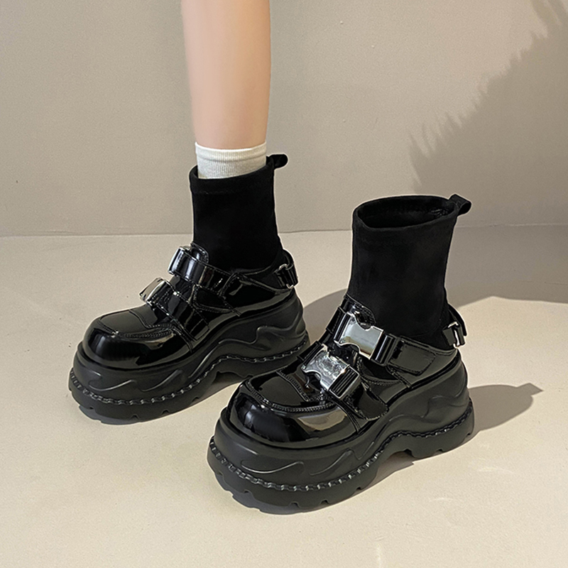 厚底马丁靴女款2025新款英伦风机车靴真皮弹力靴袜靴子瘦瘦靴短靴