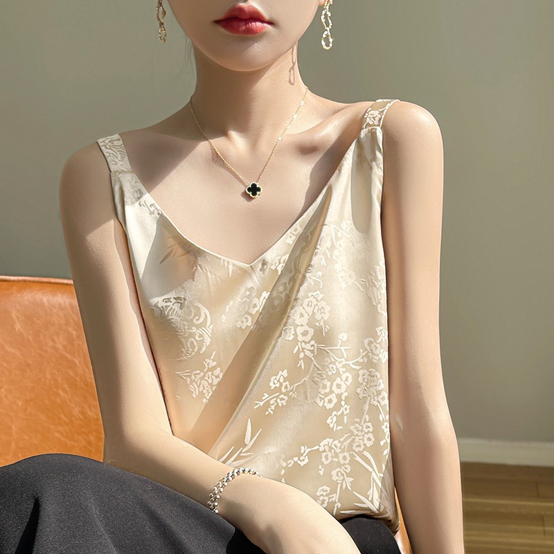 B新中式国风提花吊带背心女2025年外穿小西服内搭上衣辣妹纯欲风