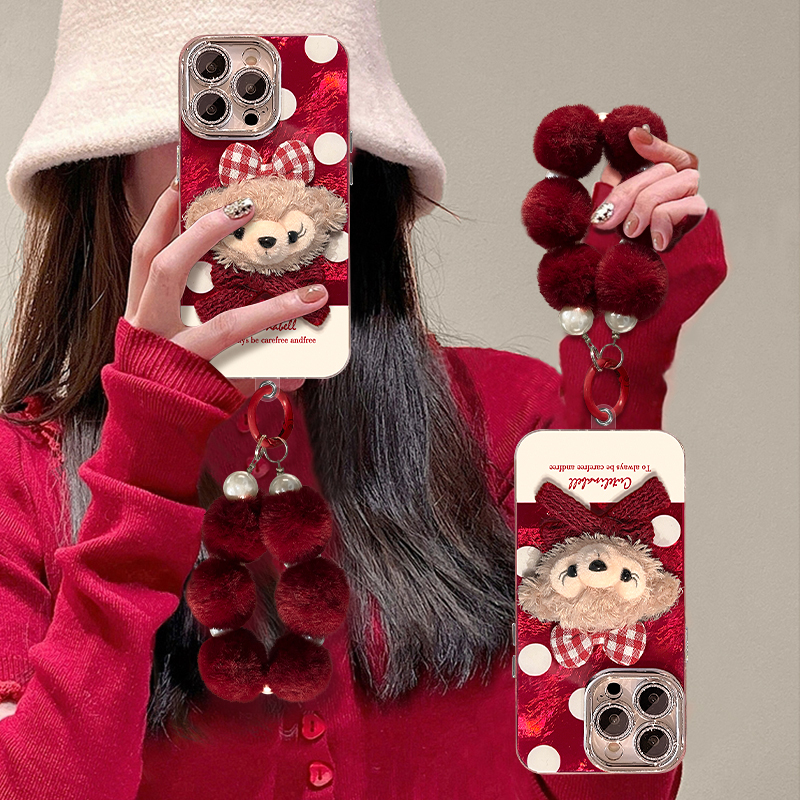 雪莉玫公仔适用苹果17华为vivooppo小米iPhone16精孔冰川纹手机壳