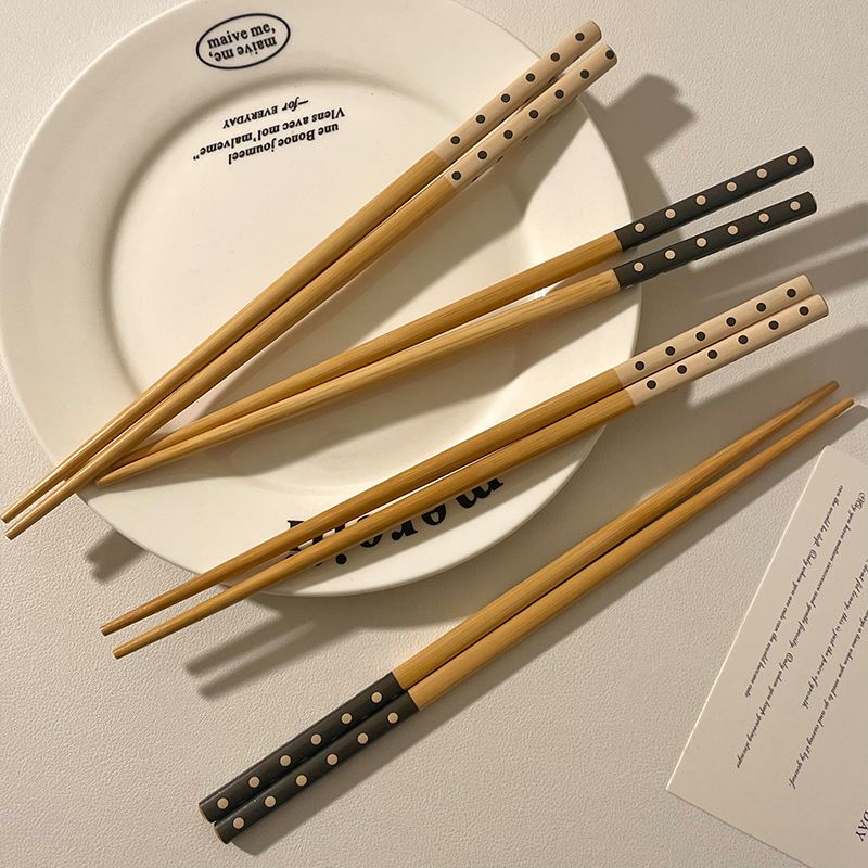 波点筷子天然竹木家用高档成人竹筷防霉耐高温防滑好夹一人一筷cy