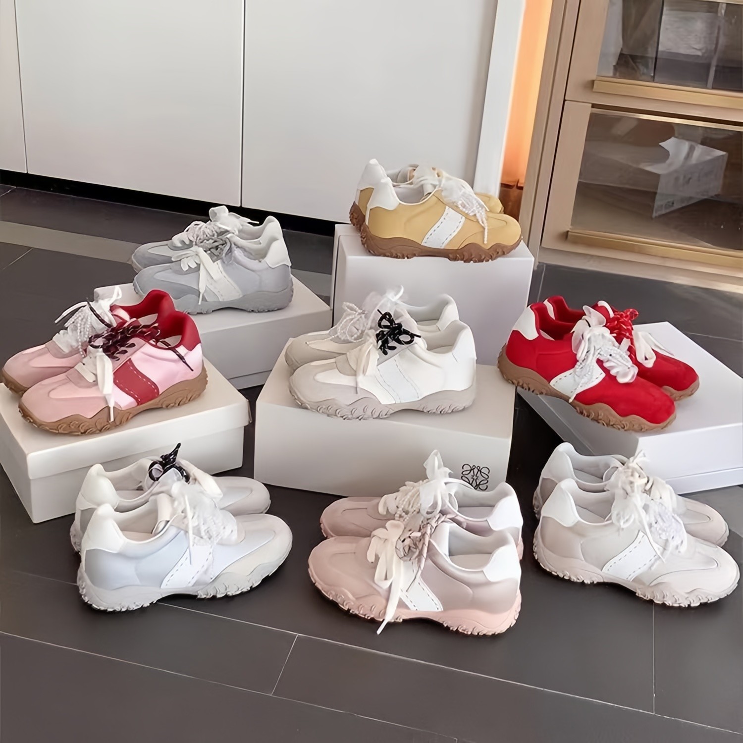 【S茵茵】8cm版~内增高丝光月牙珍珠蕾丝鞋带运动休闲鞋德训鞋新款