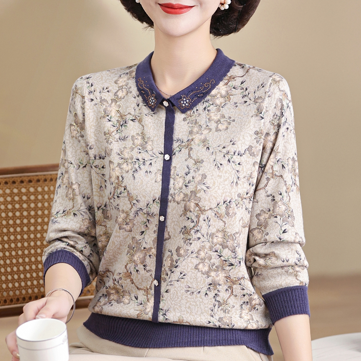 妈妈款春装长九分袖T恤中老年女装薄打底小衫50岁60妇女春秋上衣