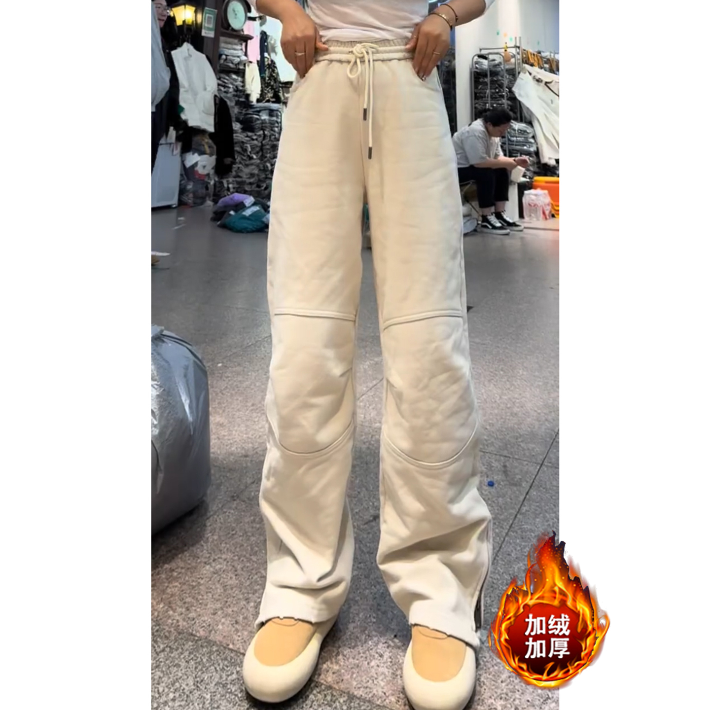 秋冬新款加绒窄版阔腿裤显瘦小众设计款女卫裤休闲裤子时尚百搭