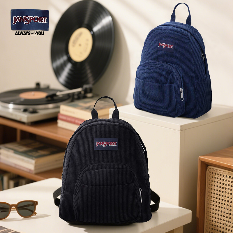 Jansport复古灯芯绒迷你时尚双肩包韩版少女经典黑