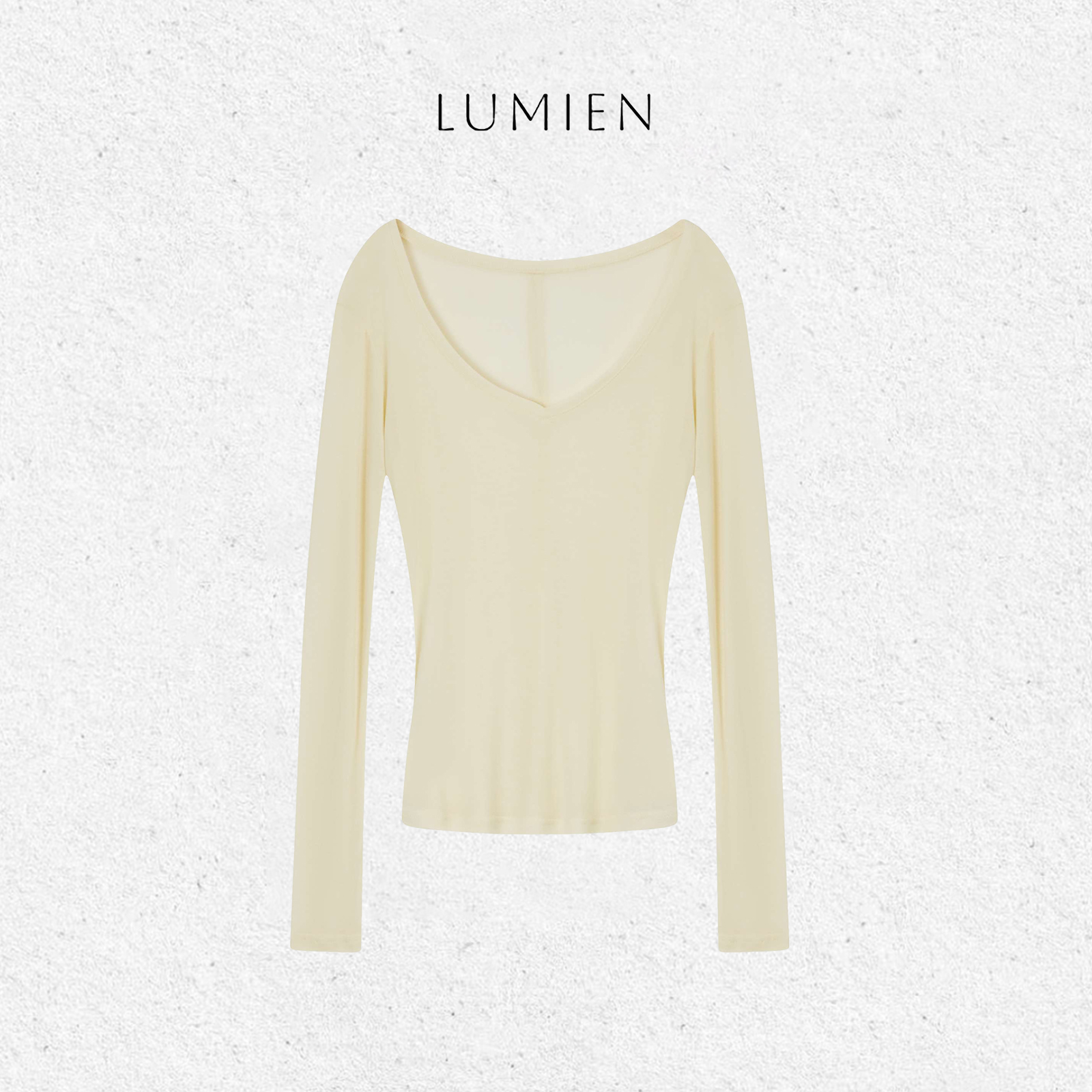 【LUMIEN】白色简约休闲风大V领设计显瘦纯欲长袖T恤上衣女LX5BSS68