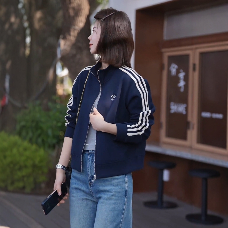 小个子美式复古三条杠立领卫衣短外套女装2025春季运动棒球服上衣