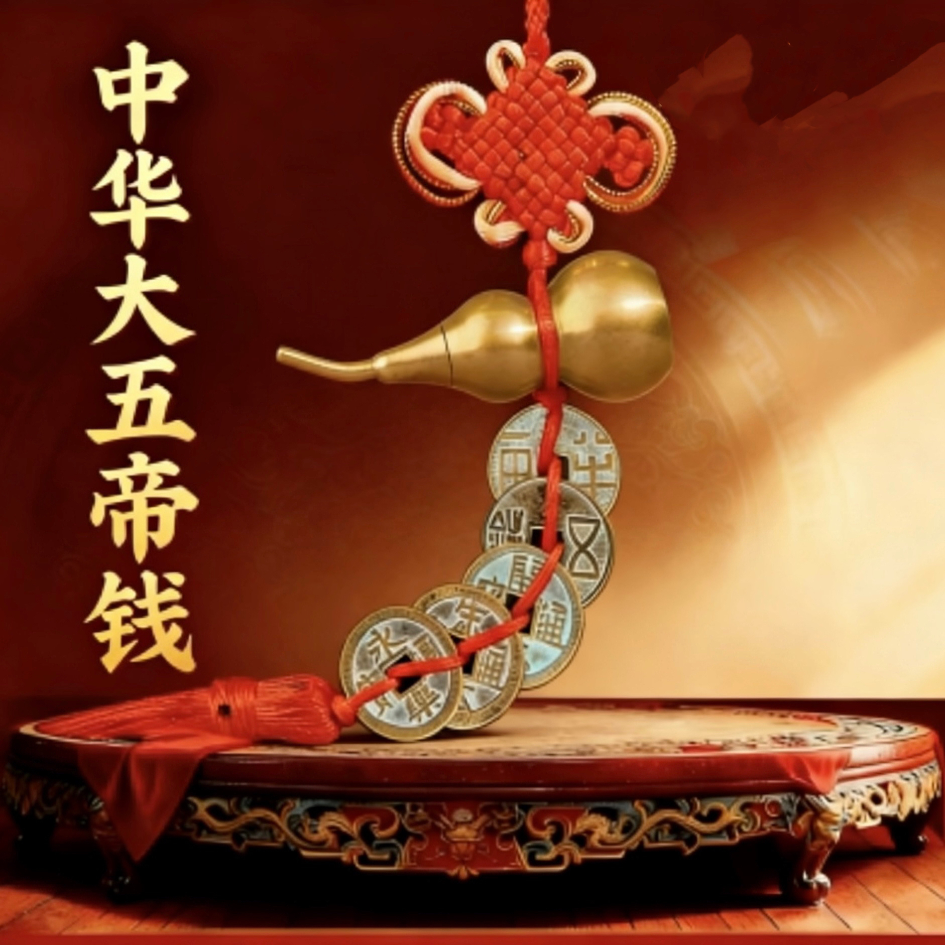 【官方旗舰店】黄铜大五帝钱秦半两 五铢开元宋元永乐仿古摆件铜钱