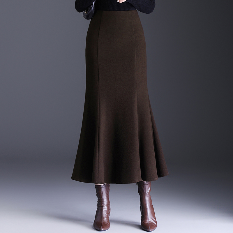 羊 绒鱼尾裙长裙秋冬女新款高腰显瘦加厚冬包臀裙半身裙长款冬裙