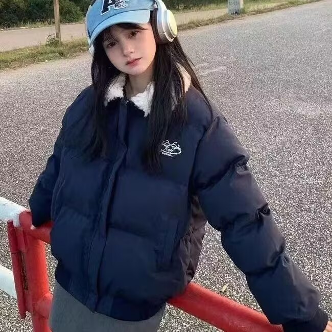 美式毛领棉衣女短款万圣节外套2025冬季新款宽松翻领加厚保暖棉服