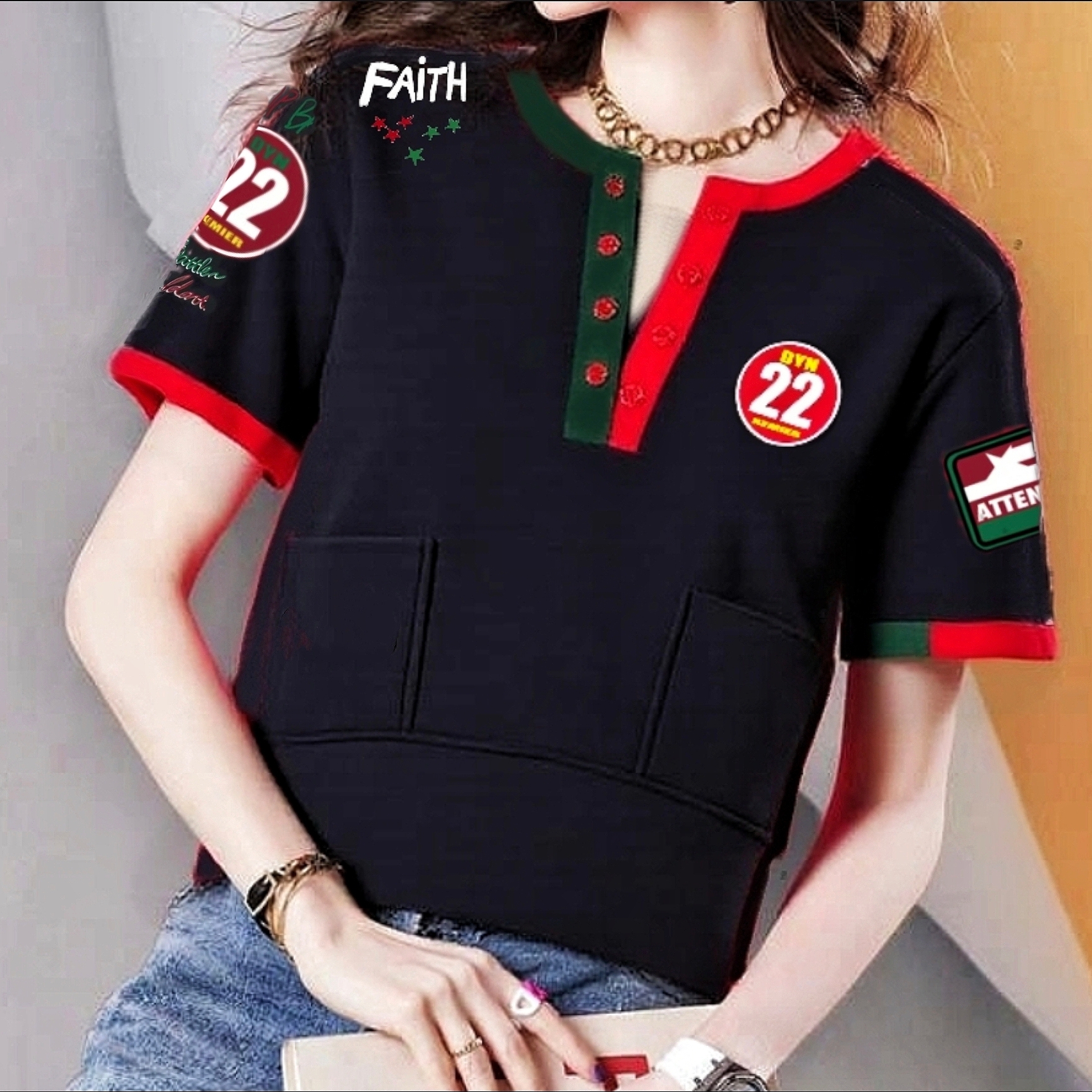 KM60028时尚拼接短袖设计师T恤