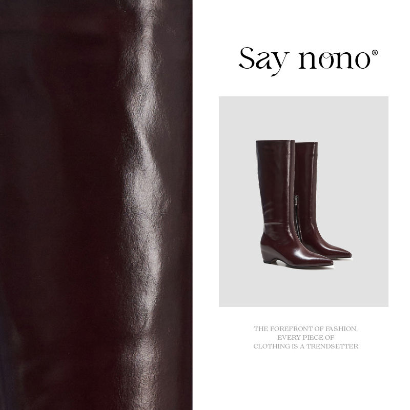 Say  nono  简约纯色尖头不过膝显瘦直筒粗跟百搭时装靴4cm