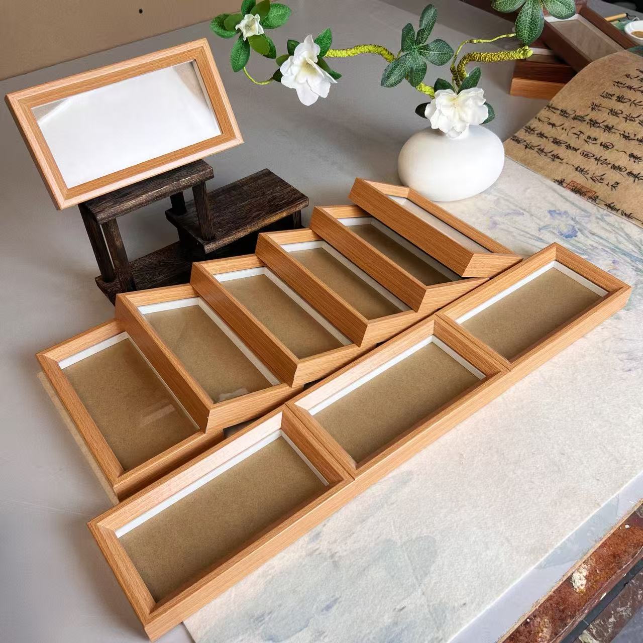 【三卡框】全新款双眼皮直角【原木色】三卡真玻璃相框清仓拍一发十