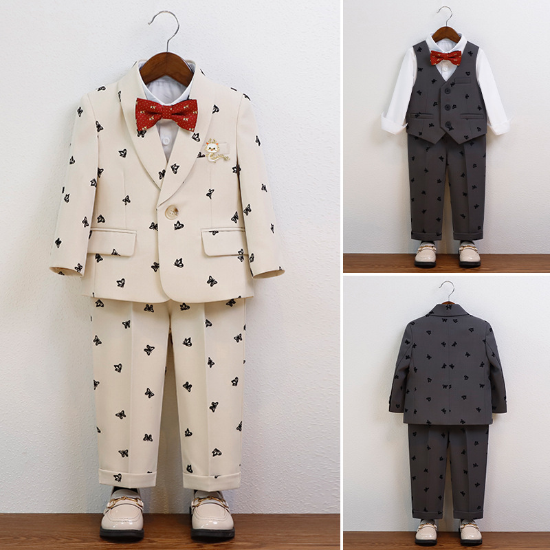 【萝卜呗呗】儿童西装套装男童生日小礼服刺绣儿童衣服秋冬款