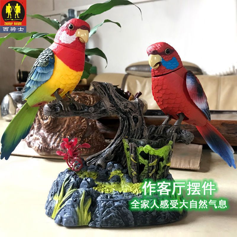 [声控鸟鸣款]仿真声控鸟叫双虎皮鹦鹉假树摆件应声感应鸟鸣玩具
