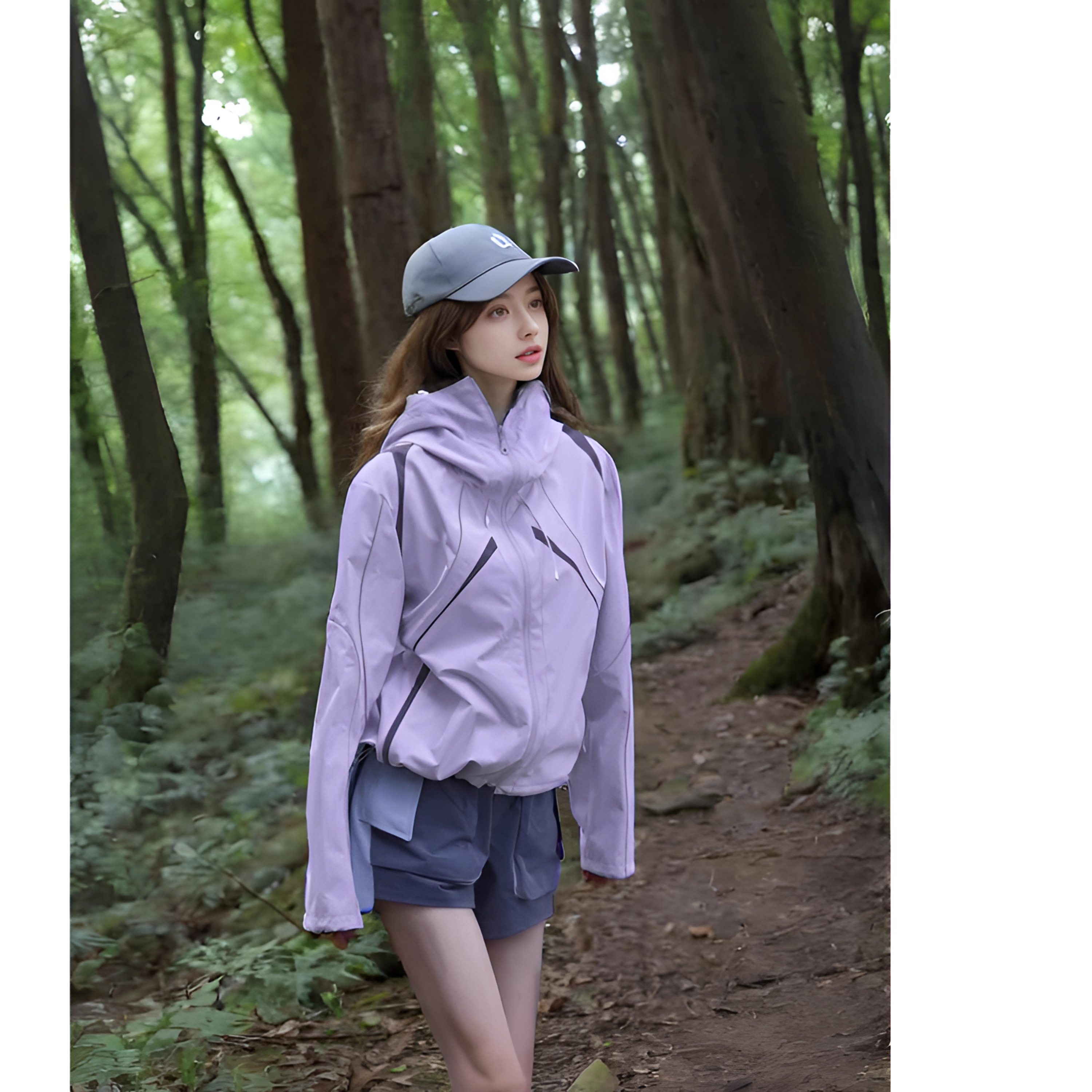 芙沿淡紫色机能冲锋衣外套女2025春秋新款美式三合一防风登山服