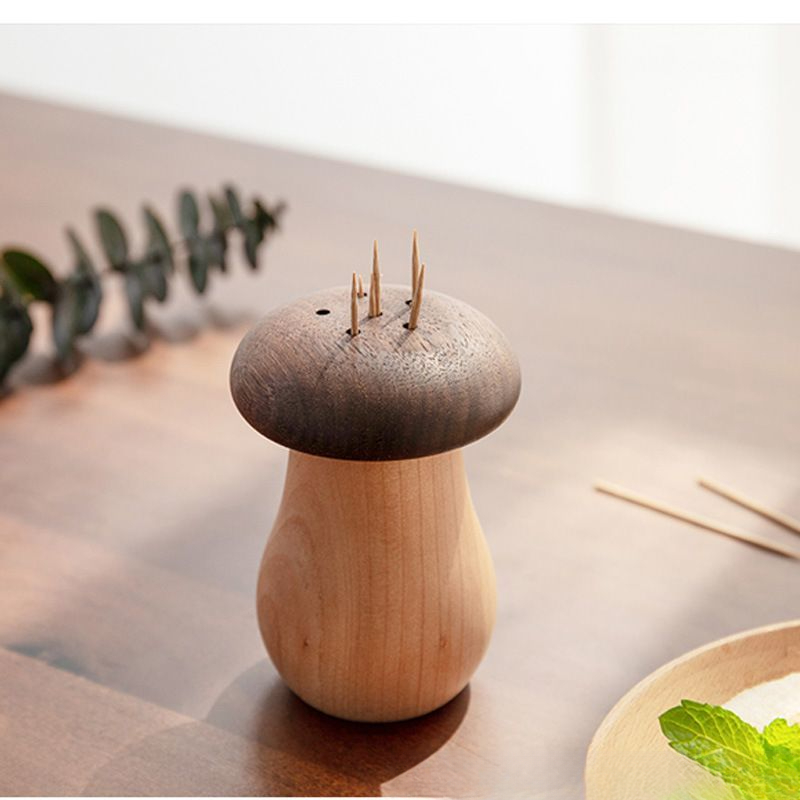 创意新款榉木牙签筒家用高档牙签盒可爱蘑菇新中式蘑菇牙签罐HR