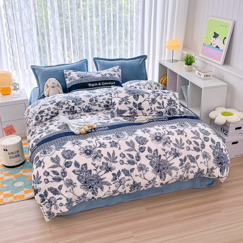 冬季新品双面绒加厚高克重牛奶绒床品套件