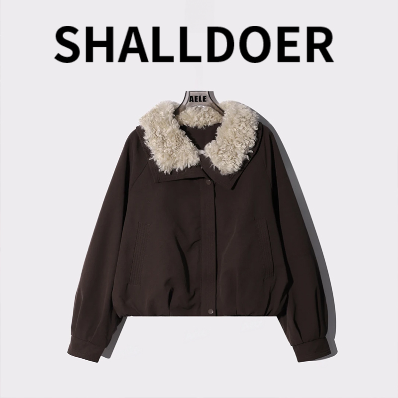 2025冬季保暖复古宽松短款拼接翻领厚款加绒外套上衣韩版日常