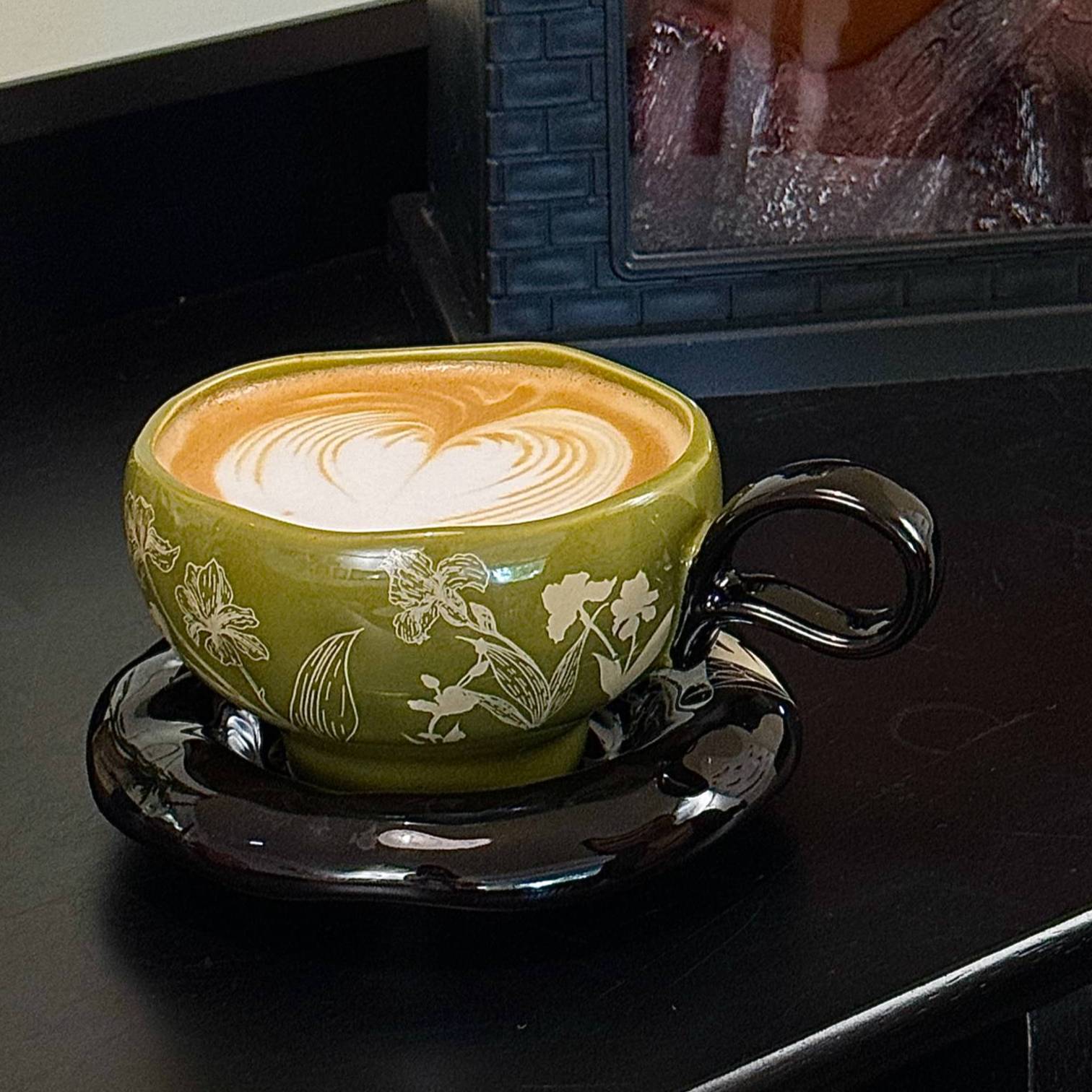 中古鸢尾花拉花250ml咖啡杯碟高温陶瓷釉下彩牛奶早餐杯家居摆件