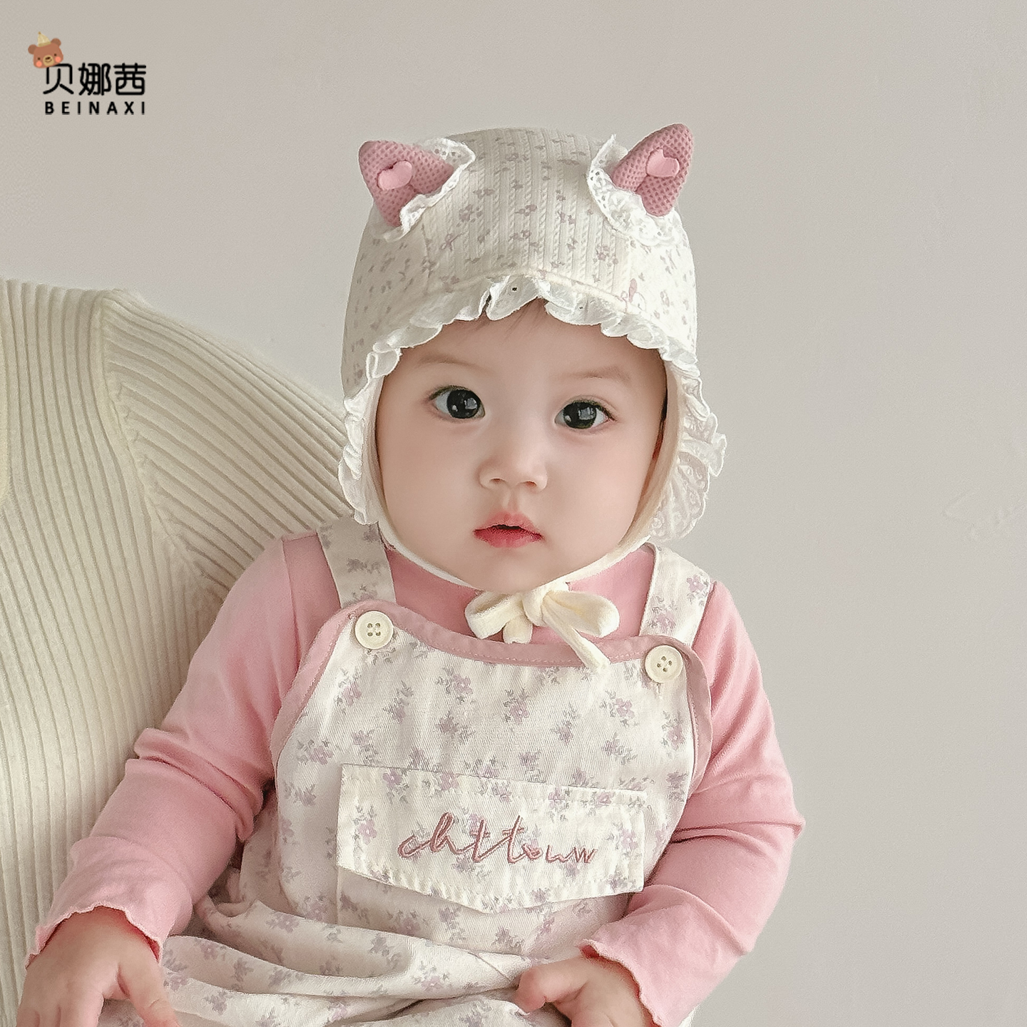 Beinaqian/贝娜茜婴儿帽子春秋薄款宝宝女洋气婴幼儿公主风护耳帽