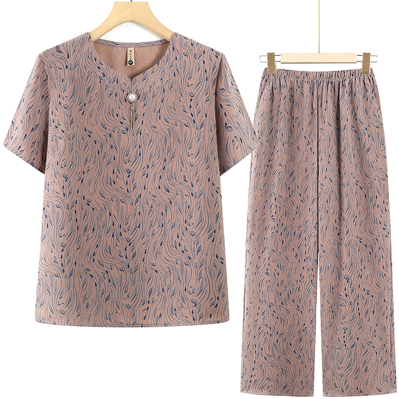 中老年女装夏季休闲套装加肥加大码妈妈装夏天宽松上衣老人衣服薄