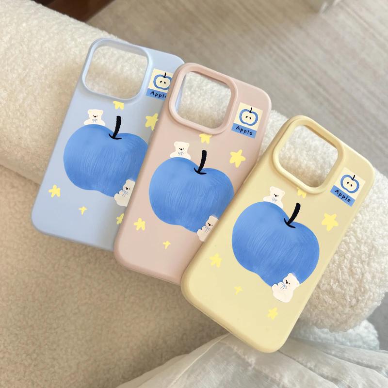蓝色苹果小熊适用苹果16/15promax糯米手机壳iPhone14/13/12/11套