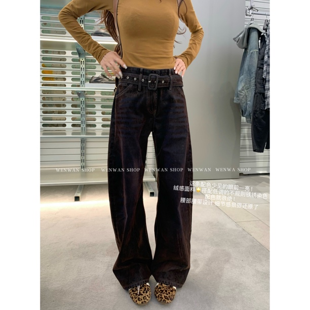 双十一狂欢价！【10月裤王】铁锈感水洗做旧设计腰带牛仔裤