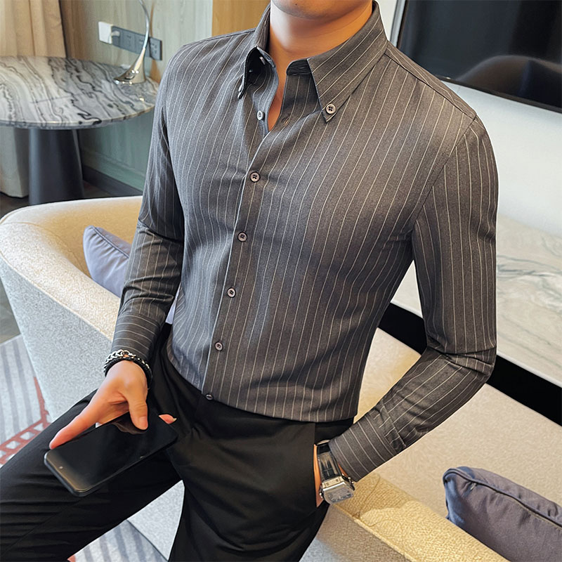 高级感条纹长袖衬衫男款爆款2025新款春秋商务休闲时尚百搭衬衣